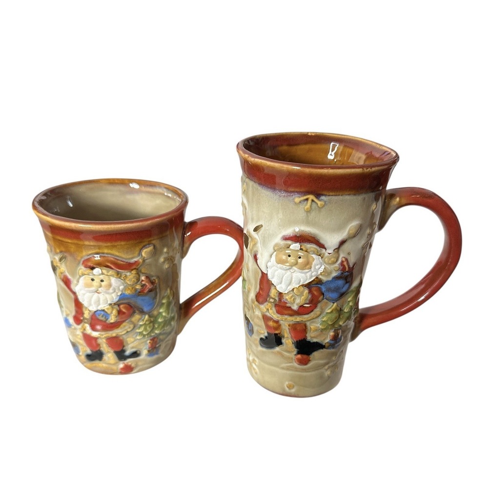 Vintage Coffee‎ Mug Cup Christmas Santa Set Of 2 Holiday Y2K